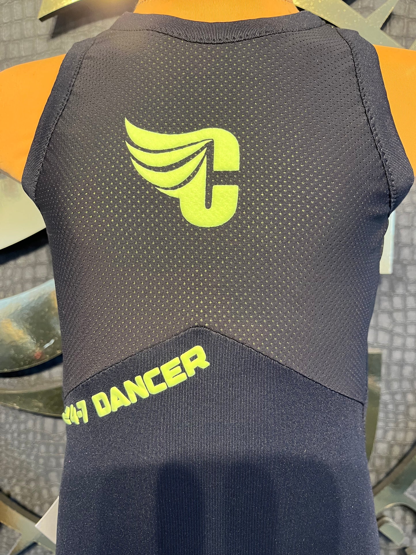 Girls Black Leotard With Fluo Yellow Prints