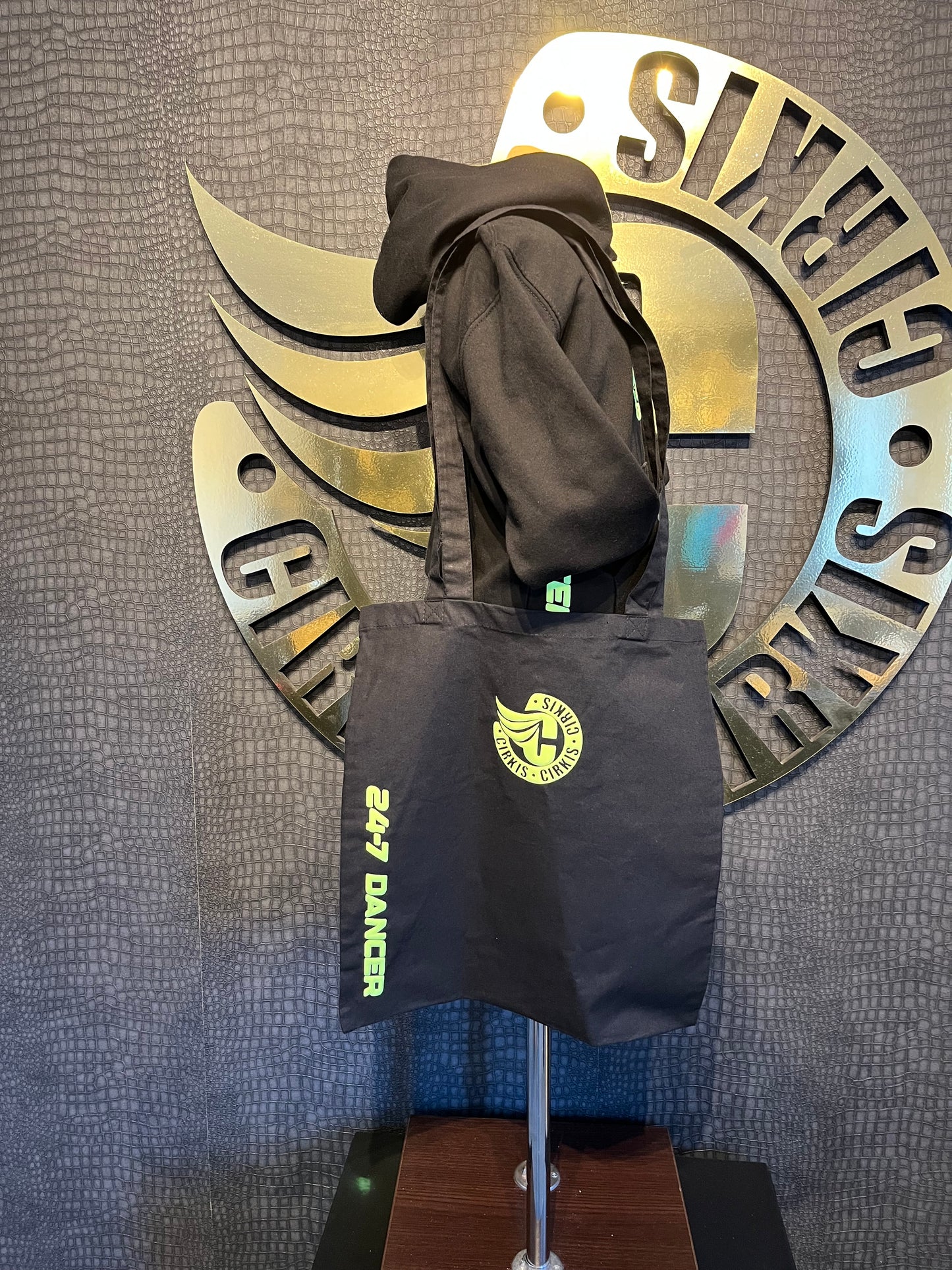 Unisex Black Tote Bage With Fluo Yellow Prints