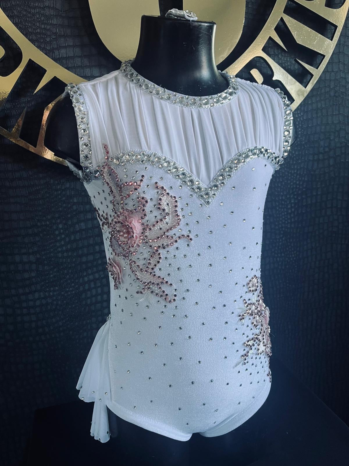 Age 9-11 White Lyrical Leotard With Pink Appliqués