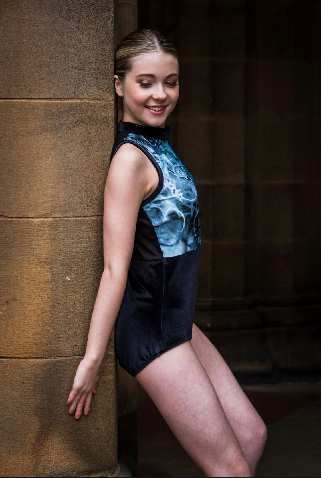 Girls Midnight Poison Lycra And Velvet Mesh Back Leo