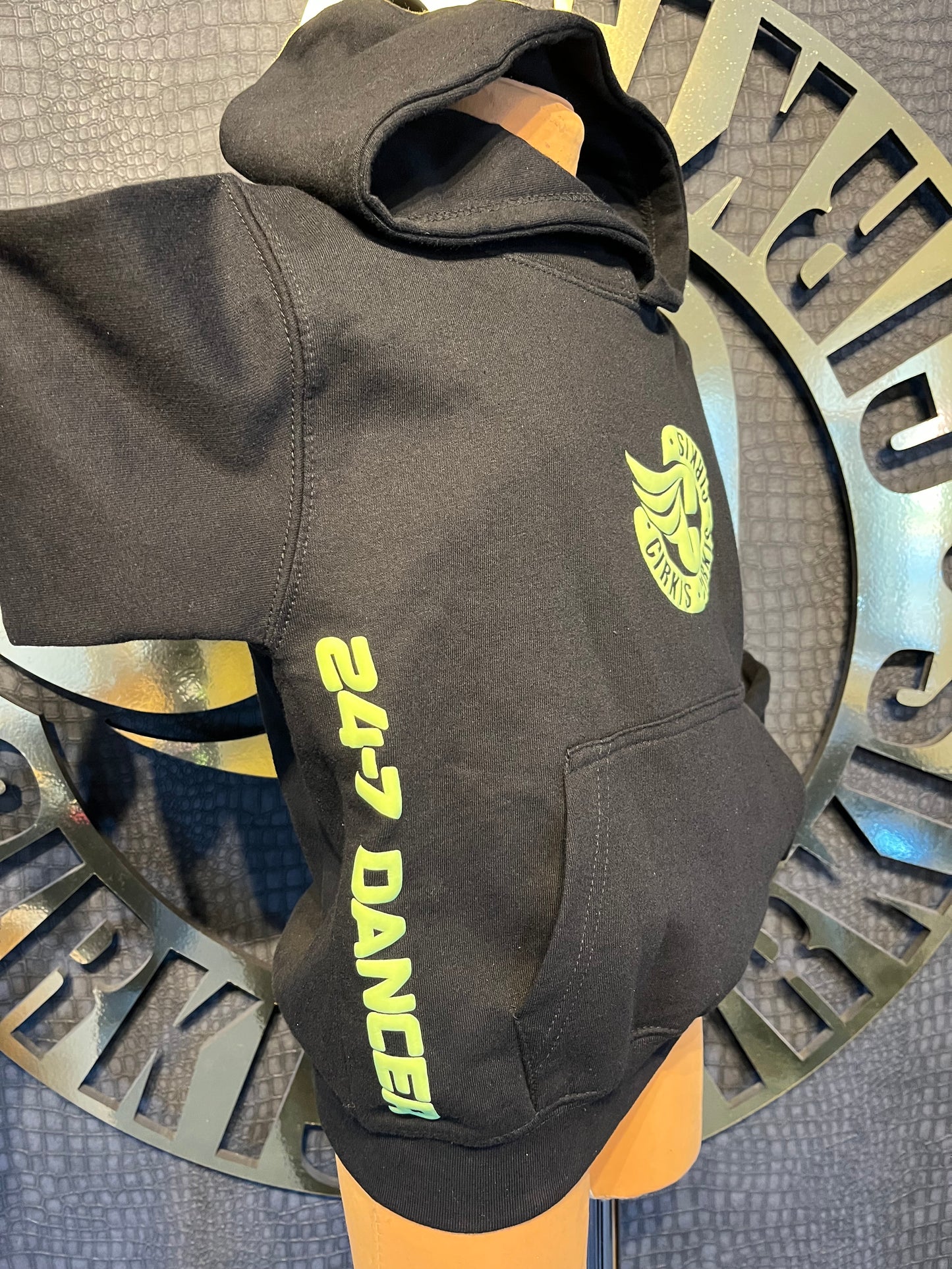 Unisex Kids Black Hoodie With Fluo Yellow Prints