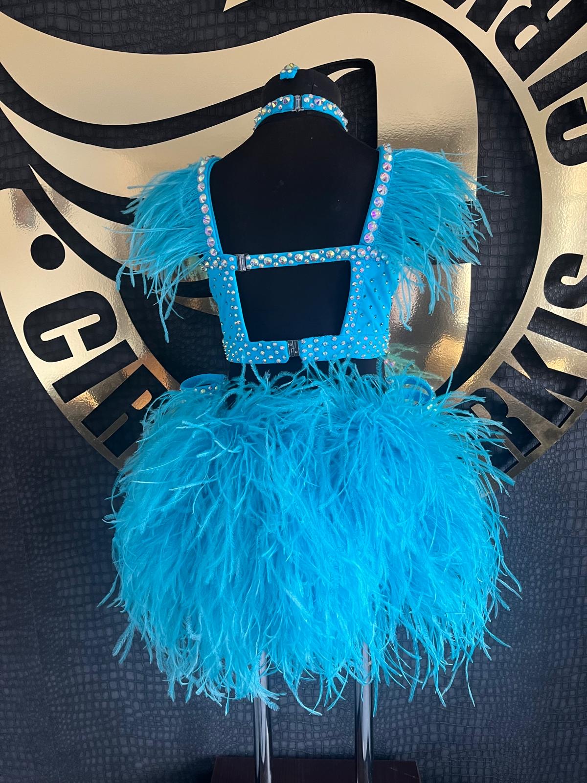 Age 7-8 years Blue Paradise Ostrich Feather 2 Piece Stage Costume