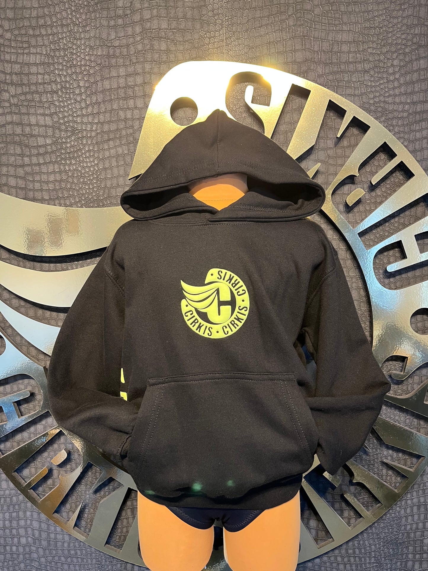Unisex Kids Black Hoodie With Fluo Yellow Prints