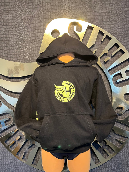 Unisex Kids Black Hoodie With Fluo Yellow Prints
