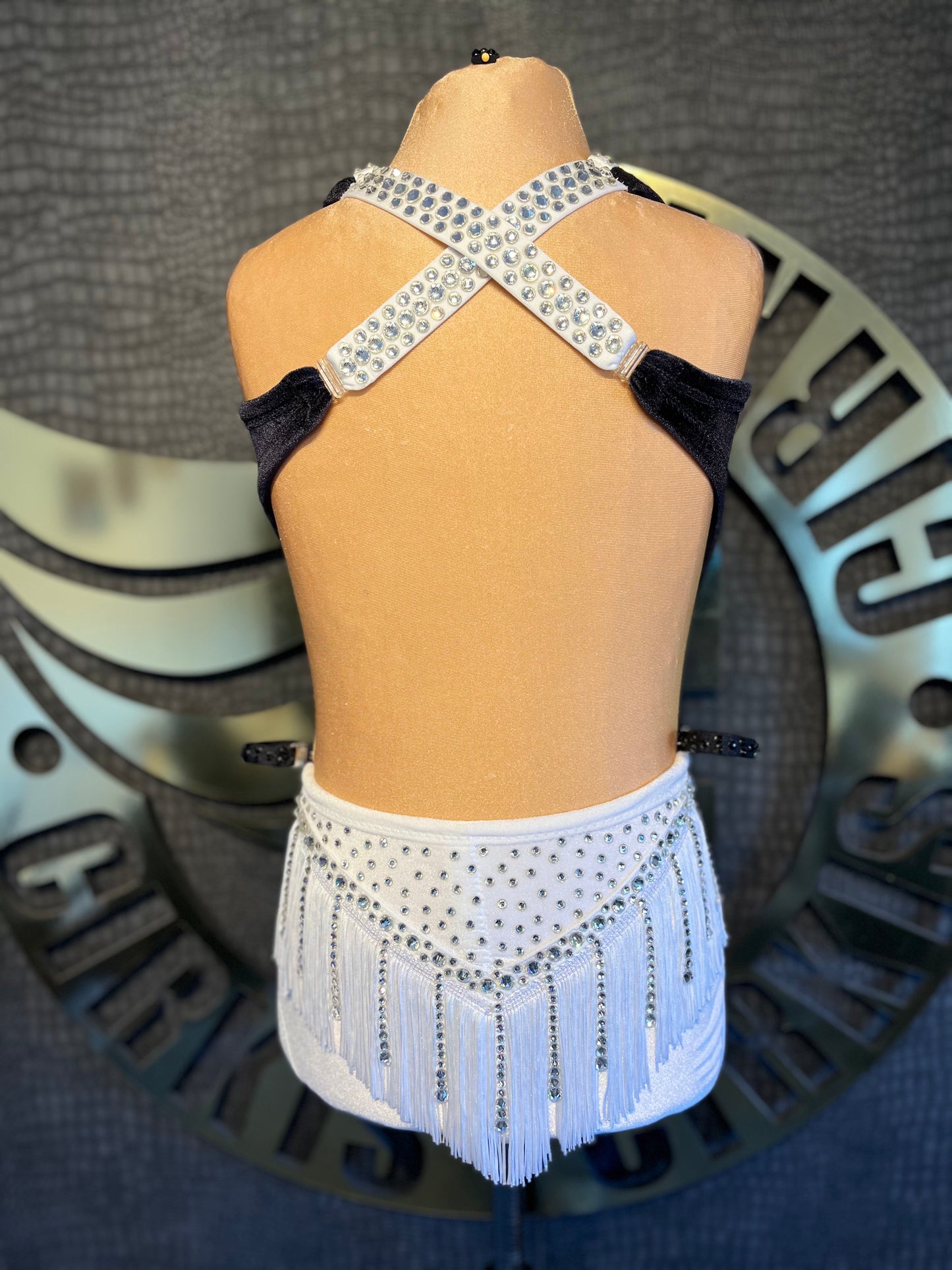 Age 12-13 Black and White Velvet Fringed Stage Costume