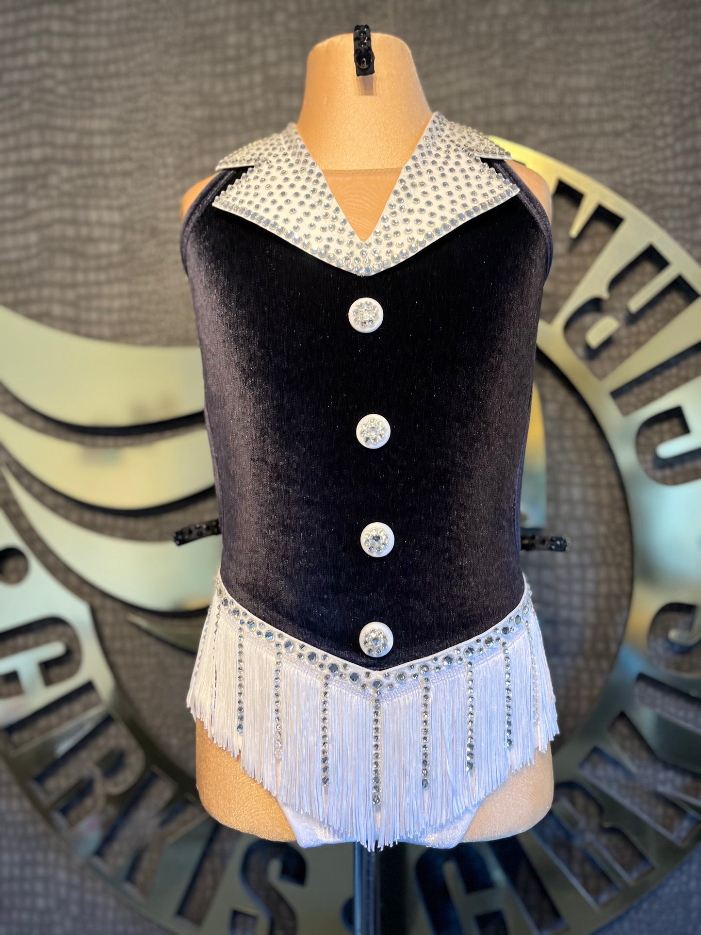 Age 12-13 Black and White Velvet Fringed Stage Costume