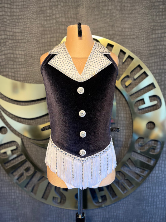 Age 12-13 Black and White Velvet Fringed Stage Costume