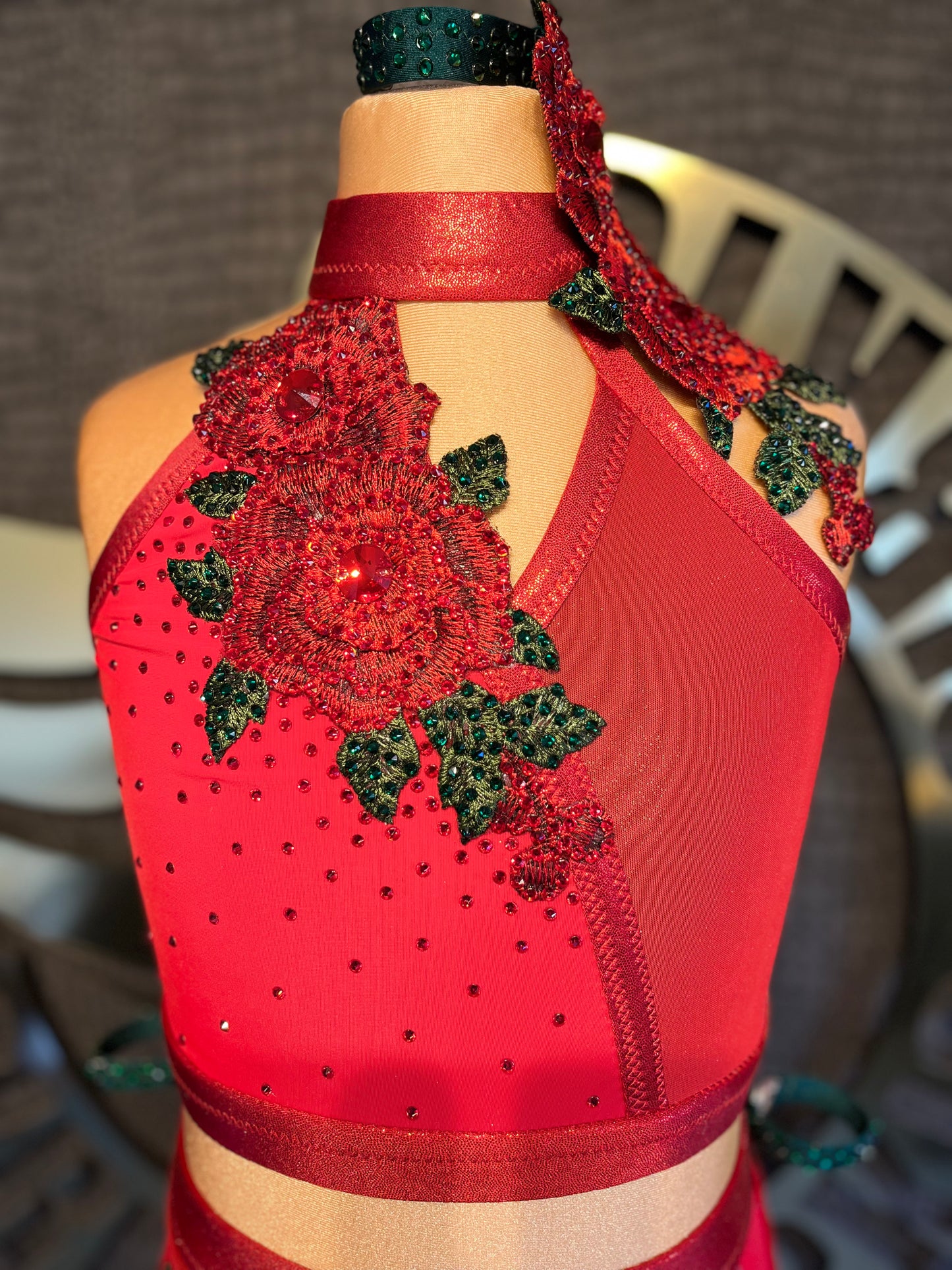 Age 12-13 Red Lyrical Stage Costume With Rose Appliqué Details