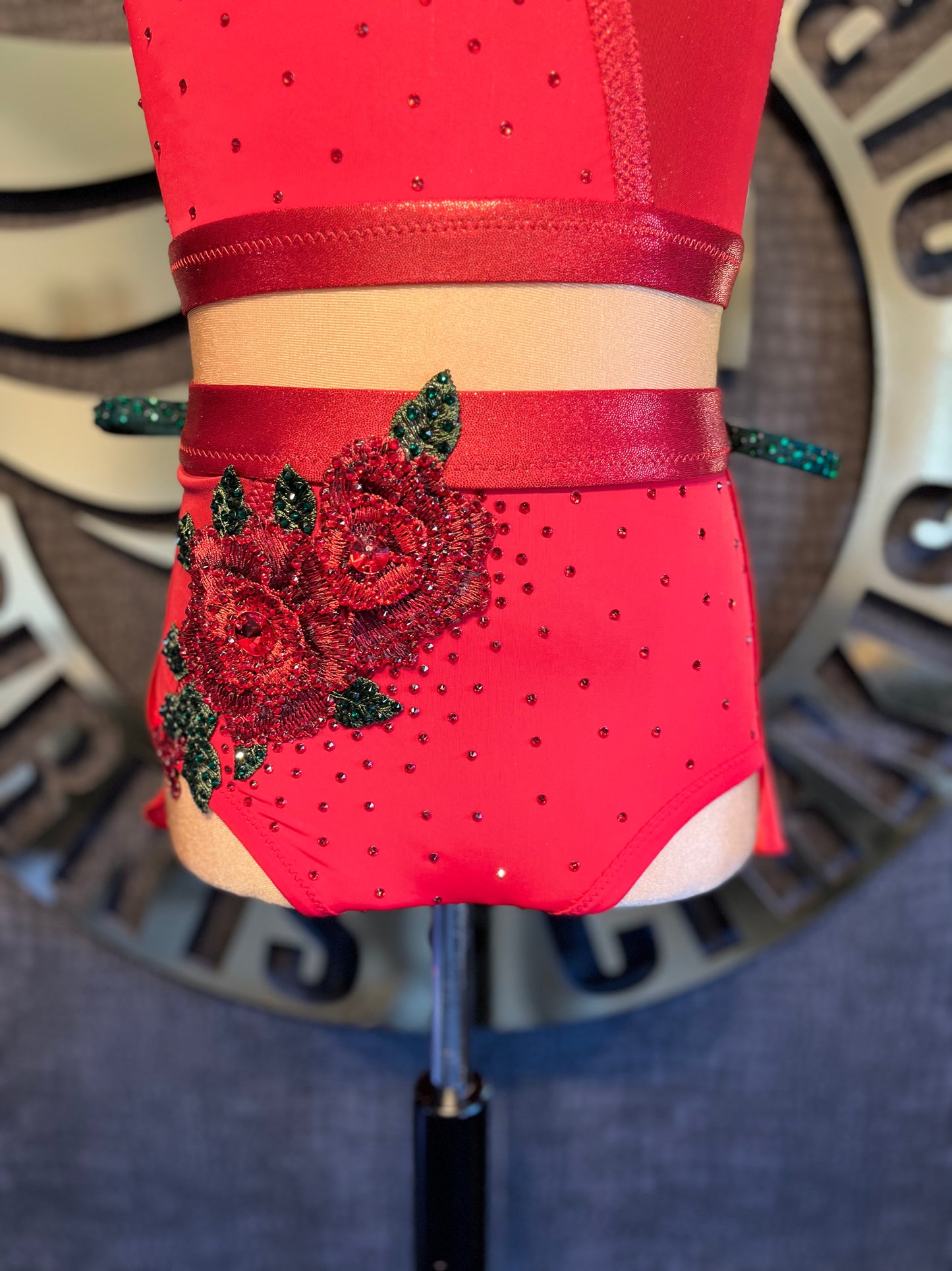 Age 12-13 Red Lyrical Stage Costume With Rose Appliqué Details