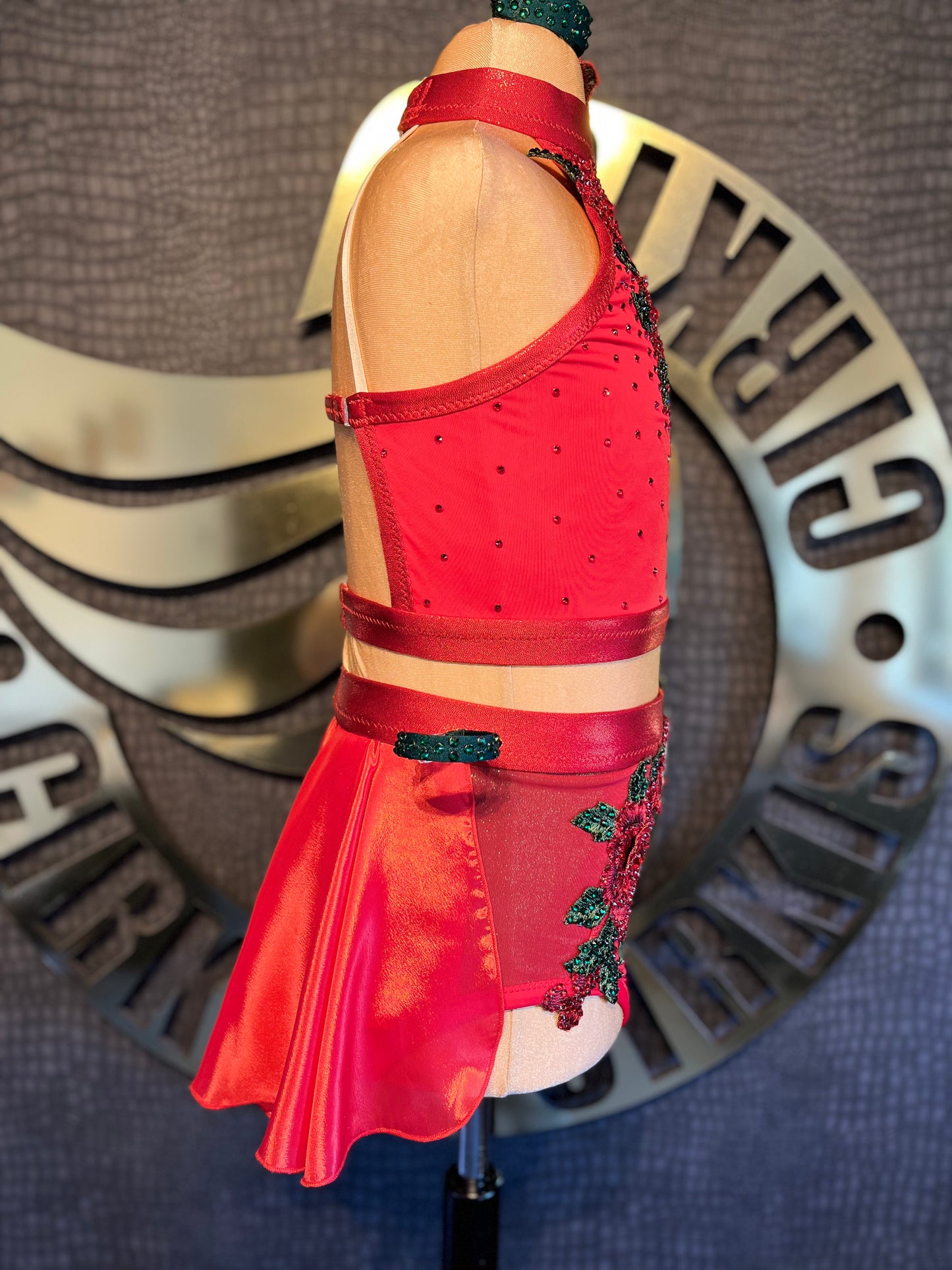 Age 12-13 Red Lyrical Stage Costume With Rose Appliqué Details