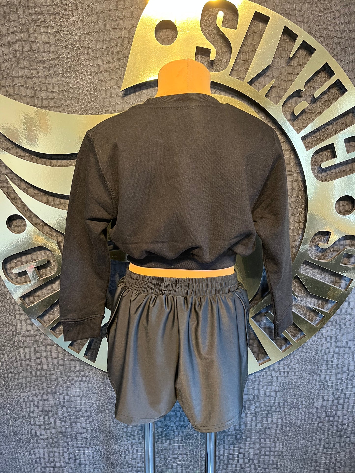 Cirkis Essentials Girls Black Cropped Jumper With Pink Tier Detail