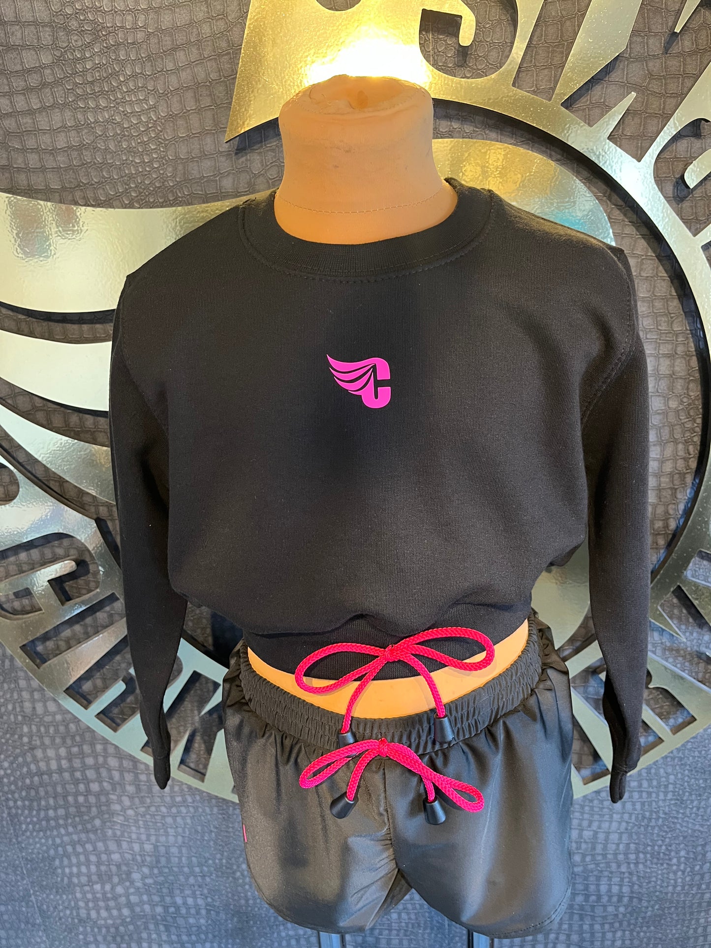 Cirkis Essentials Girls Black Cropped Jumper With Pink Tier Detail