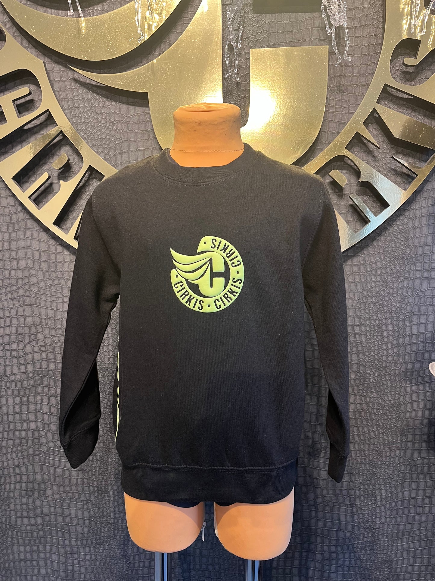 Unisex Kids Black Jumper With Fluo Yellow Prints